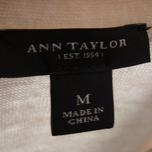 ANN TAYLOR Cream & Blue STRIPED Long Sleeve WOOL Blend BUTTON Up CARDIGAN Sz M - Picture 7 of 7